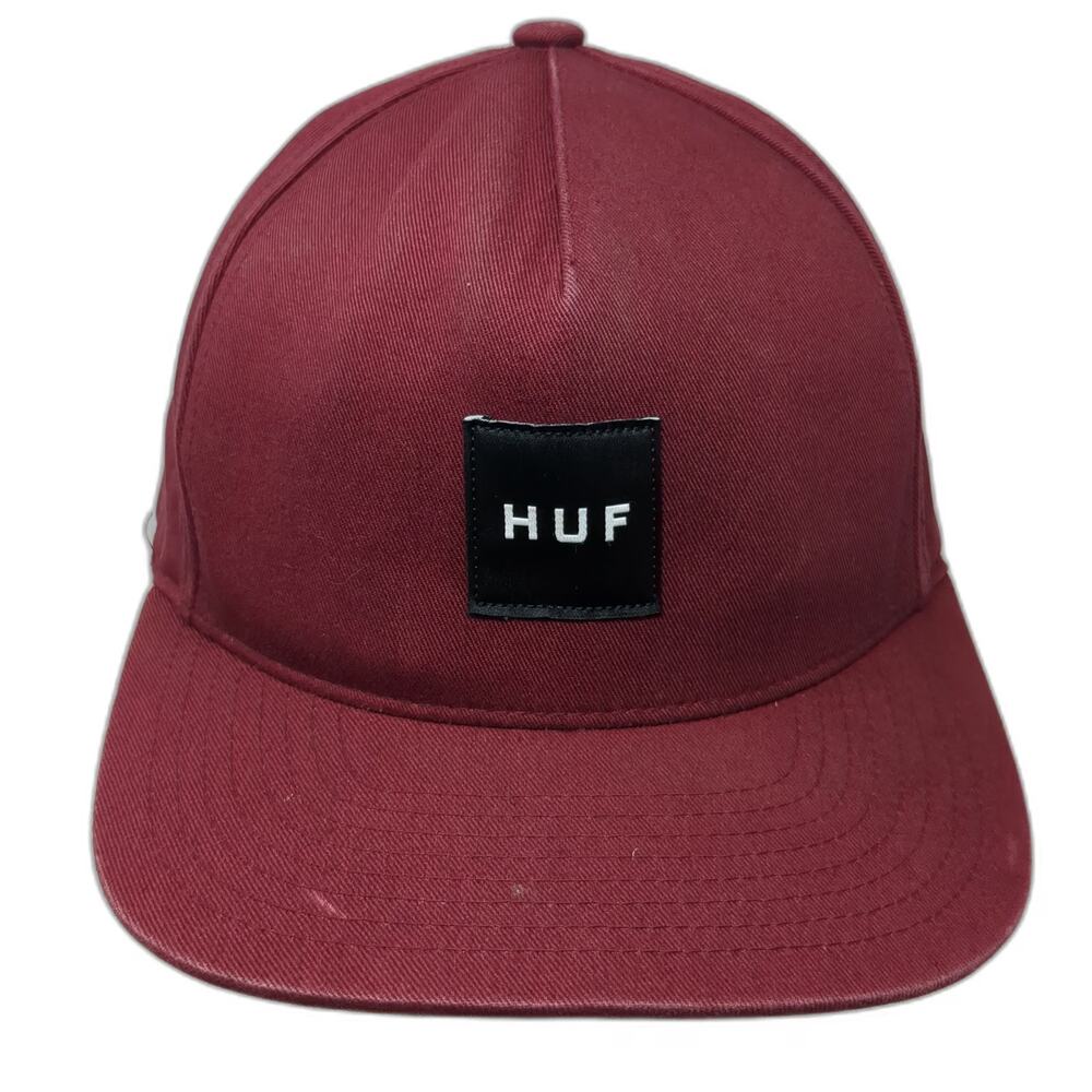 HUF 5 Panel Red Hat One Size Snapback Flat Brim Square Logo Patch Cotton